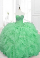 Custom Make Beading and Ruffles Sweetheart Quinceanera Dresses in Green