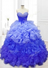 In Stock Sweetheart Blue Quinceanera Gowns with Beading and Ruffles
