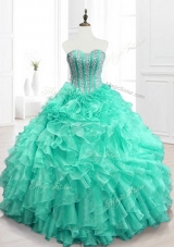 In Stock Beading and Ruffles Sweet 16 Dresses in Apple Green
