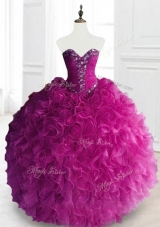 In Stock Beading and Ruffles Quinceanera Dresses in Fuchsia