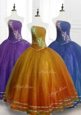 In Stock Ball Gown Strapless Organza Quinceanera Dresses with Beading