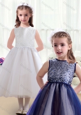 2016 Pretty Ruching Tea Length Scoop Fashionable Little Girl Pageant Dresses