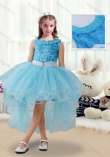 2016 Latest High Low Fashionable Little Girl Pageant Dresses with Belt and Appliques