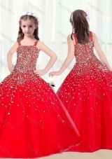 2016 Cute Ball Gown Straps Beading Red Fashionable Little Girl Pageant Dresses