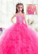 2016 Beautiful Bateau Hot Pink Fashionable Little Girl Pageant Dresses with Beading