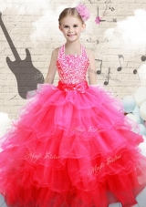 Beautiful Halter Top Hot Pink Mini Quinceanera Dresses with Beading