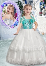 Customized Spaghetti Straps Fashionable Little Girl Pageant Dresses with Beading and Lace