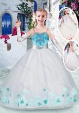 Classical White Fashionable Little Girl Pageant Dresses with Appliques and Beading