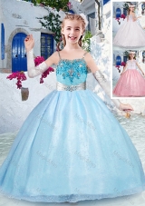 Beautiful Spaghetti Straps Light Blue Fashionable Little Girl Pageant Dresses with Beading