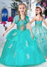 Fashionable Halter Top Turquoise Fashionable Little Girl Pageant Dresses with Appliques