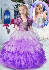 Gorgeous Straps Fashionable Little Girl Pageant Dresses with Ruffled Layers and Beading