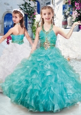Top Selling Halter Top Fashionable Little Girl Pageant Dresses with Beading and Ruffles