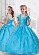 Hot Sale Ball Gown Straps Beading Fashionable Little Girl Pageant Dresses in Teal
