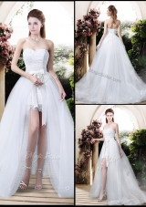 2016 Classical High Low Detachable Wedding Dresses with Appliques and Lace