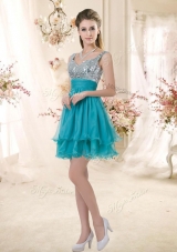 2016 Top Selling Straps Short Sequins Bridesmaid Dresses in Teal