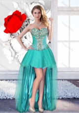 2016 Exclusive Beaded Turquoise Prom Dresses with High Low