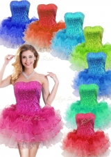 2016 Colorful Strapless Short Prom Dress with Sequins and Ruffles