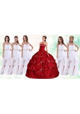 Lovely Taffeta Applique and Beaded Red Quinceanera Dress and Asymmetrical White Dama Dresses