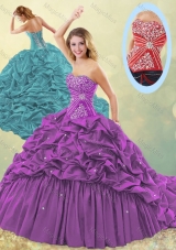 Popular Big Puffy Brush Train Taffeta Quinceanera Dress in Purple