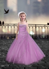 Spaghetti Straps Beaded Pink Little Girl Pageant Dresses in Tulle