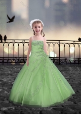 Spaghetti Straps Spring Green Little Girl Pageant Dresses with Beading