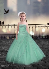Spaghetti Straps Apple Green Little Girl Pageant Dresses with Beading