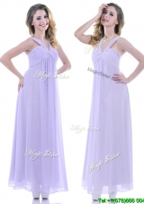 Discount Ruched Decorated Bust Ankle Length Dama Dress in Lavender