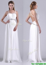 Discount  Beaded Top and Waist White Dama Dress with Criss Cross