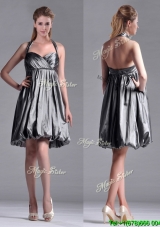 New Style Halter Top Taffeta Silver Dama Dress with Backless