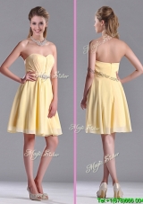 Discount  Empire Chiffon Yellow Short Dama  Dress with Beading