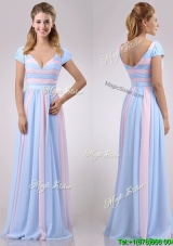 Discount Deep V Neckline Chiffon Dama Dress in Baby Pink and Light Blue