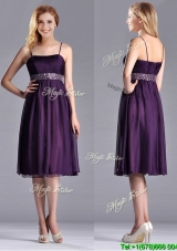 Discount Spaghetti Straps Beaded Chiffon Short  Dama Dress in Purple