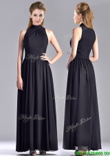 Simple Empire Ankle Length Chiffon Black Mother Groom  Dress with High Neck