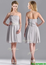 Lovely Empire Strapless Chiffon Grey Dama Dress with Hand Made Flower