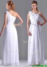 Elegant Empire Hand Crafted Side Zipper White Dama Dress with One Shoulder