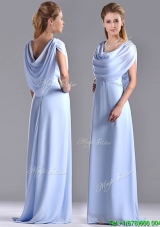 Elegant Spaghetti Straps Light Blue Long Mother Groom Dress in Chiffon