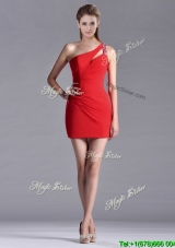 New Arrivals Side Zipper One Shoulder Red Cheap Dress with Beading