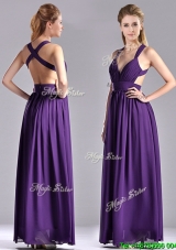 Sexy Purple Criss Cross Cheap Dress with Ruched Decorated Bust
