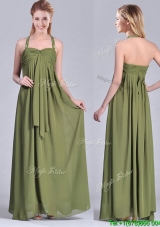 Latest Beaded Decorated Halter Top Mother Groom Dress in Olive Green