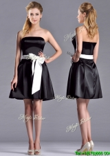 Romantic A Line Strapless White Be-ribboned Short Cheap Dress in Black