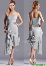 Elegant Side Zipper Strapless Silver Mother Groom Dress in Asymmetrical