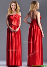 Elegant  Empire Red Long Mother Groom Dress in Elastic Woven Satin