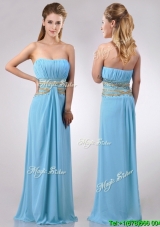 Discount Beaded Decorated Waist and Ruched Bodice Cheap Dress in Aqua Blue