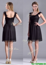 Simple Empire Square Chiffon Black Cheap Dress with Cap Sleeves