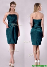 Exclusive Column Ruched Decorated Bodice Cheap Dress in Hunter Green