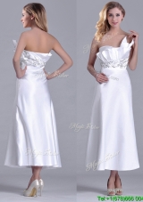 Elegant  Asymmetrical Side Zipper White  Mother Groom Dress in Tea Length
