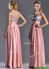 Lovely Empire Straps Zipper Up Peach Cheap Dress with Sequins