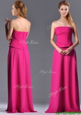 Elegant  Hot Pink Strapless Long  Mother Groom Dress with Zipper Up