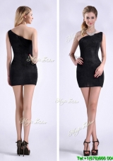 New Style Black One Shoulder Column Cheap Dress with Zipper Up
