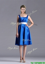 Exquisite Empire Square Taffeta Blue Cheap Dress with White Belt